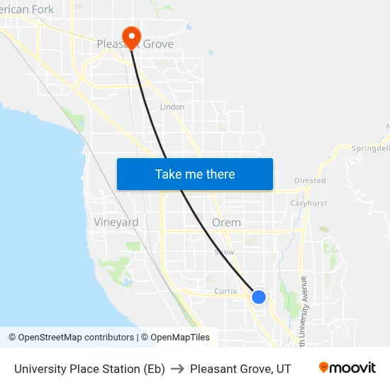 University Place Station (Eb) to Pleasant Grove, UT map