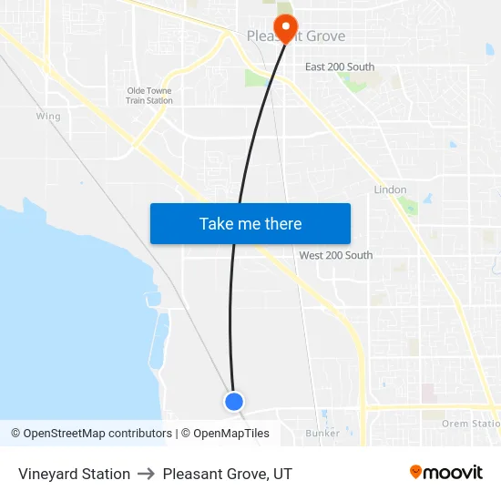 Vineyard Station to Pleasant Grove, UT map