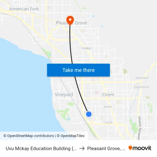 Uvu Mckay Education Building (Eb) to Pleasant Grove, UT map