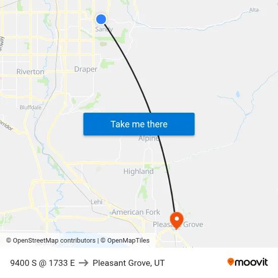 9400 S @ 1733 E to Pleasant Grove, UT map