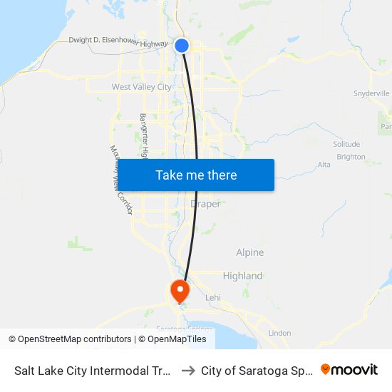Salt Lake City Intermodal Trans Ctr to City of Saratoga Springs map