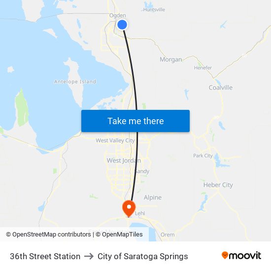 36th Street Station to City of Saratoga Springs map