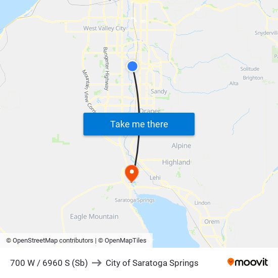 700 W / 6960 S (Sb) to City of Saratoga Springs map