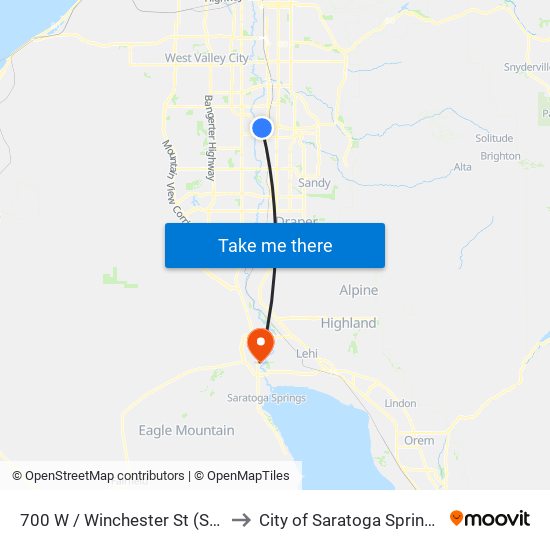 700 W / Winchester St (Sb) to City of Saratoga Springs map