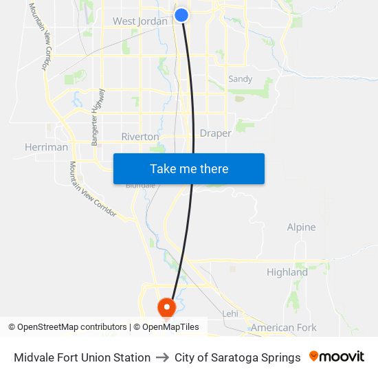 Midvale Fort Union Station to City of Saratoga Springs map