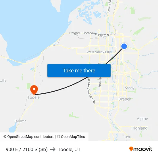 900 E / 2100 S (Sb) to Tooele, UT map