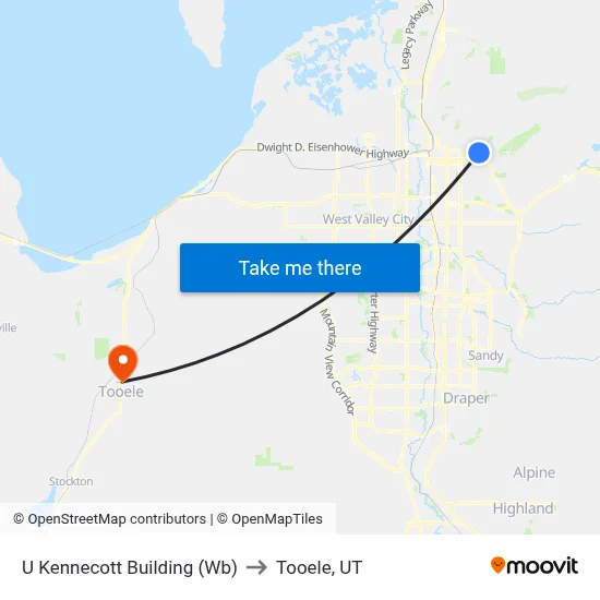 U Kennecott Building (Wb) to Tooele, UT map