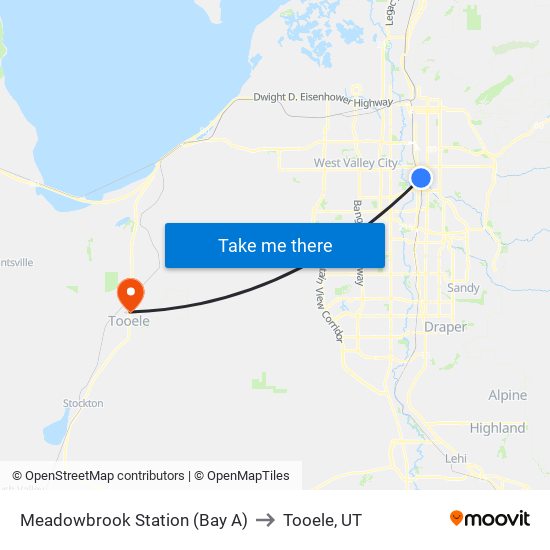 Meadowbrook Station (Bay A) to Tooele, UT map