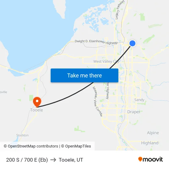 200 S / 700 E (Eb) to Tooele, UT map