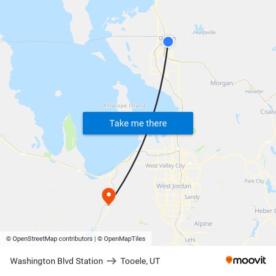 Washington Blvd Station to Tooele, UT map