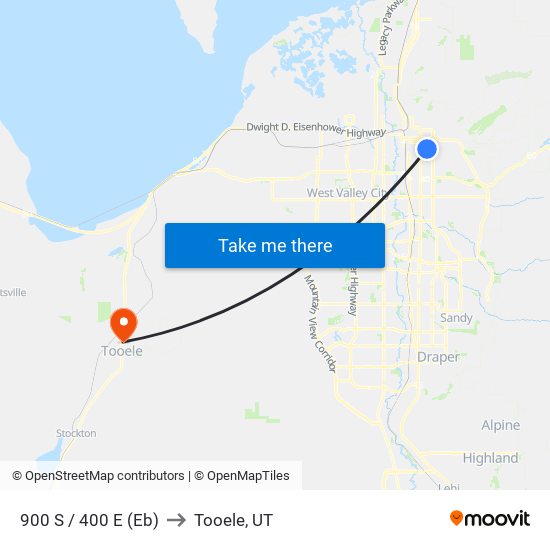 900 S / 400 E (Eb) to Tooele, UT map