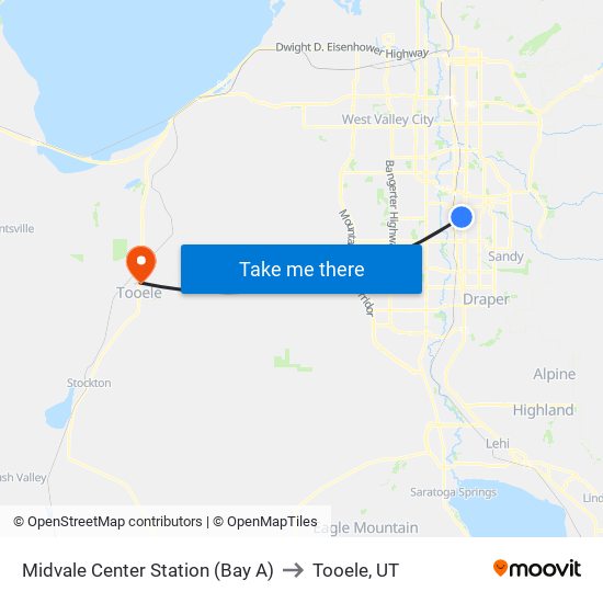 Midvale Center Station (Bay A) to Tooele, UT map