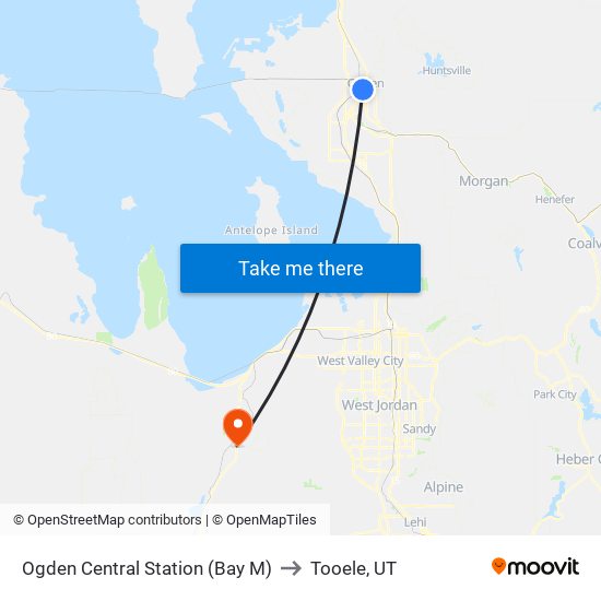 Ogden Central Station (Bay M) to Tooele, UT map