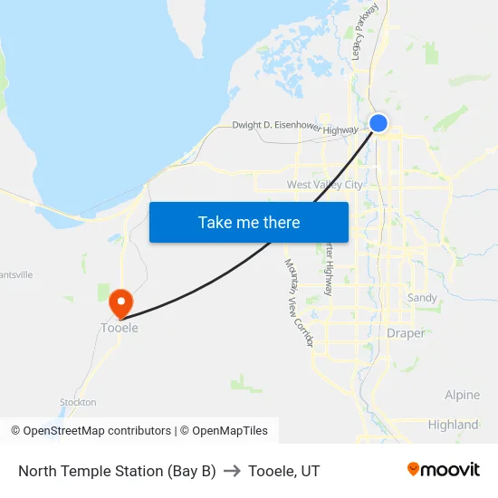 North Temple Station (Bay B) to Tooele, UT map