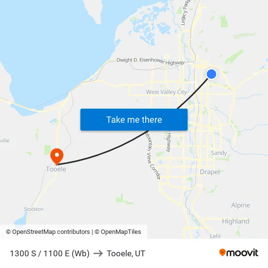 1300 S / 1100 E (Wb) to Tooele, UT map
