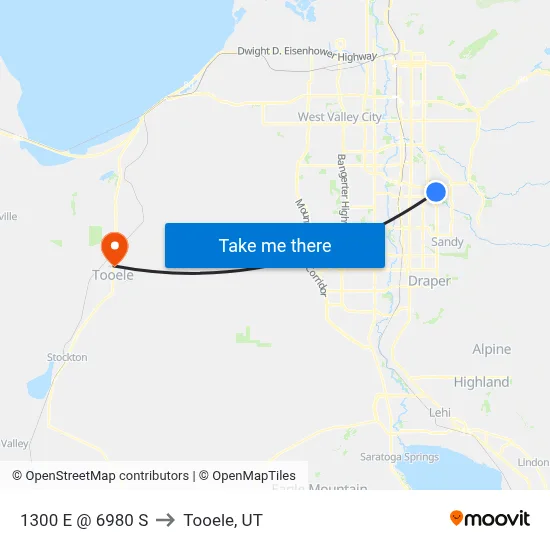 1300 E @ 6980 S to Tooele, UT map