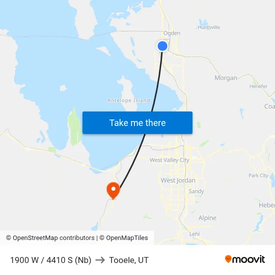 1900 W / 4410 S (Nb) to Tooele, UT map