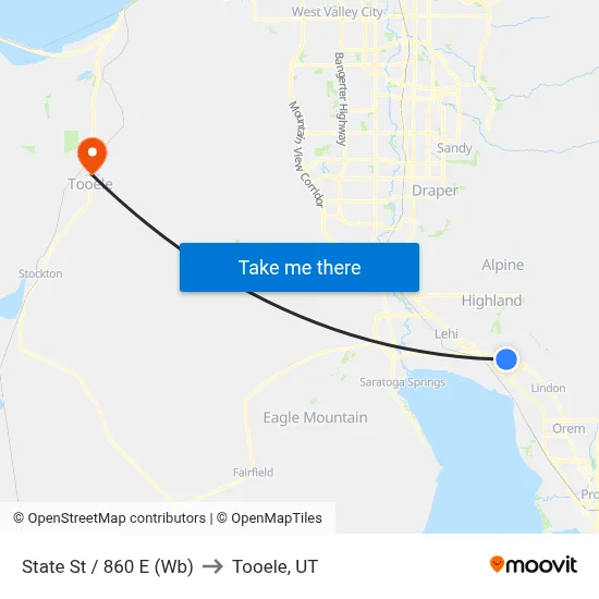 State St / 860 E (Wb) to Tooele, UT map