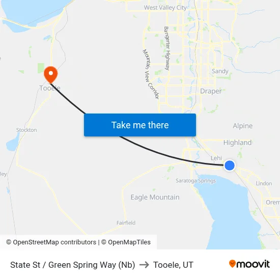 State St / Green Spring Way (Nb) to Tooele, UT map