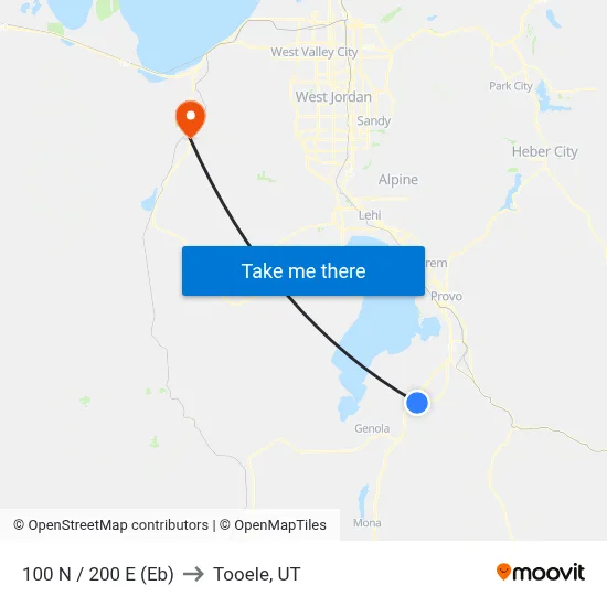 100 N / 200 E (Eb) to Tooele, UT map