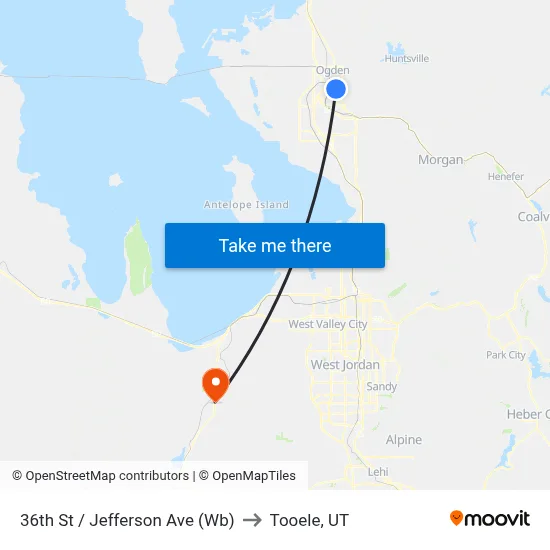 36th St / Jefferson Ave (Wb) to Tooele, UT map