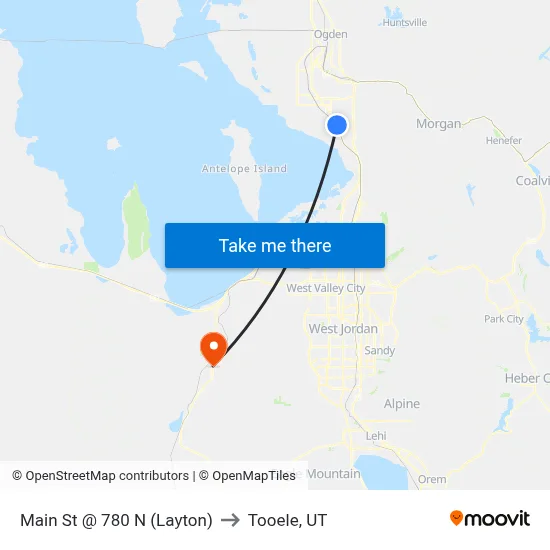 Main St @ 780 N (Layton) to Tooele, UT map