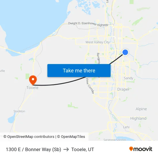 1300 E / Bonner Way (Sb) to Tooele, UT map