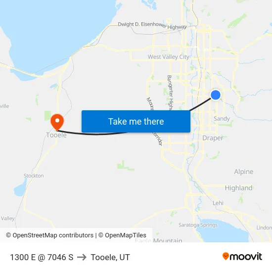 1300 E @ 7046 S to Tooele, UT map