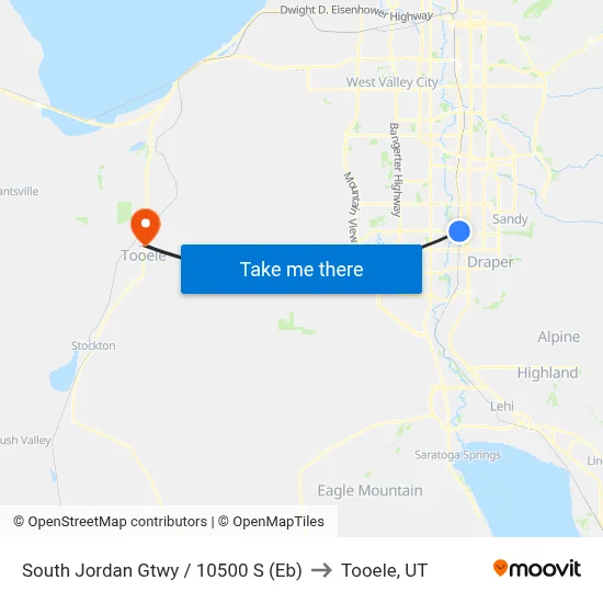 South Jordan Gtwy / 10500 S (Eb) to Tooele, UT map