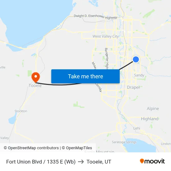 Fort Union Blvd / 1335 E (Wb) to Tooele, UT map