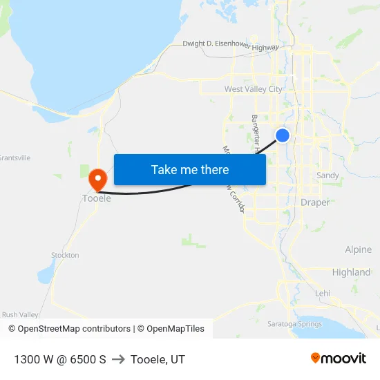 1300 W @ 6500 S to Tooele, UT map