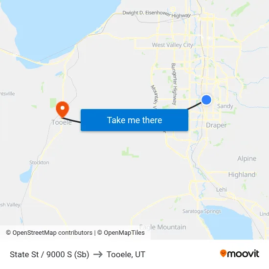 State St / 9000 S (Sb) to Tooele, UT map