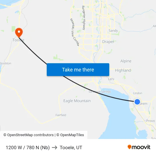 1200 W / 780 N (Nb) to Tooele, UT map