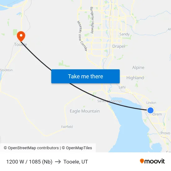 1200 W / 1085 (Nb) to Tooele, UT map