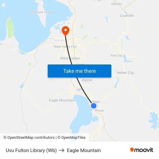 Uvu Fulton Library (Wb) to Eagle Mountain map