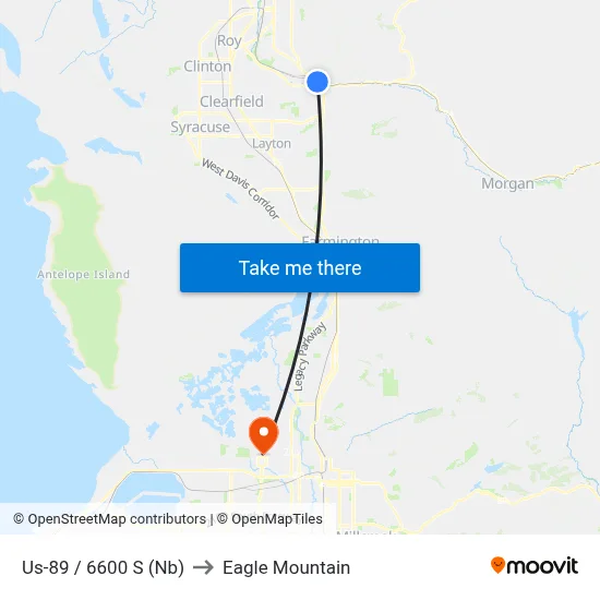 Us-89 / 6600 S (Nb) to Eagle Mountain map