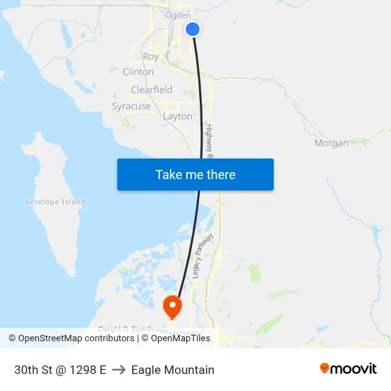 30th St @ 1298 E to Eagle Mountain map