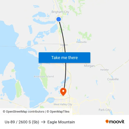 Us-89 / 2600 S (Sb) to Eagle Mountain map