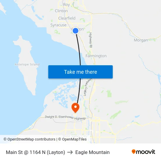 Main St @ 1164 N   (Layton) to Eagle Mountain map