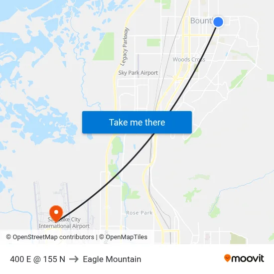 400 E @ 155 N to Eagle Mountain map