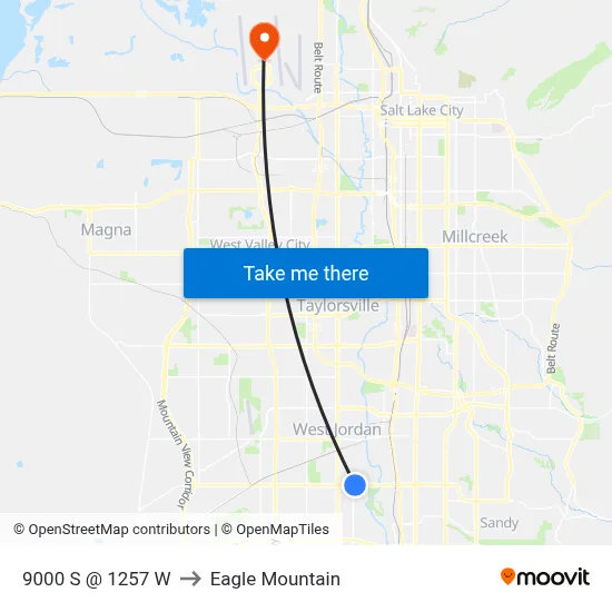 9000 S @ 1257 W to Eagle Mountain map