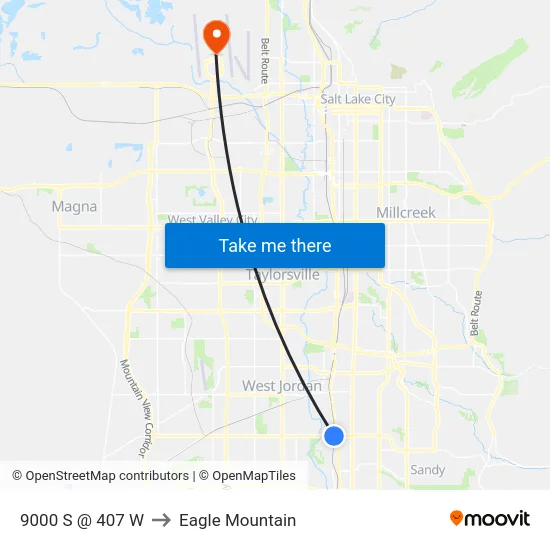 9000 S @ 407 W to Eagle Mountain map