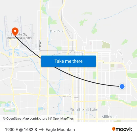 1900 E @ 1632 S to Eagle Mountain map