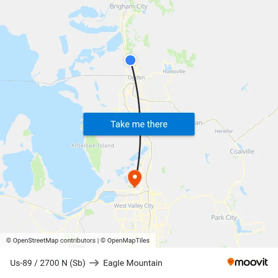 Us-89 / 2700 N (Sb) to Eagle Mountain map