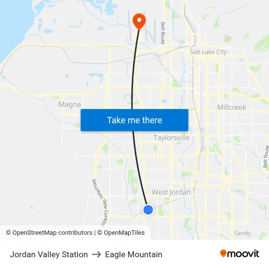 Jordan Valley Station to Eagle Mountain map