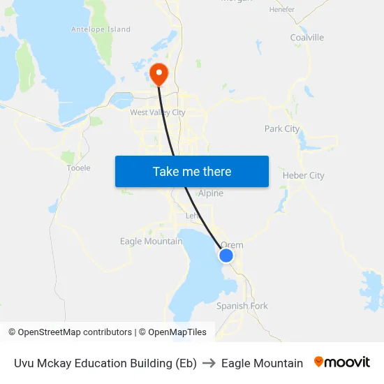 Uvu Mckay Education Building (Eb) to Eagle Mountain map