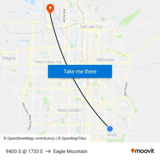 9400 S @ 1733 E to Eagle Mountain map