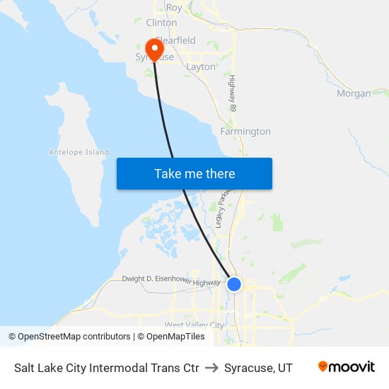 Salt Lake City Intermodal Trans Ctr to Syracuse, UT map