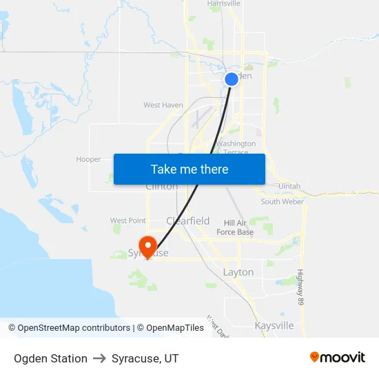 Ogden Station to Syracuse, UT map