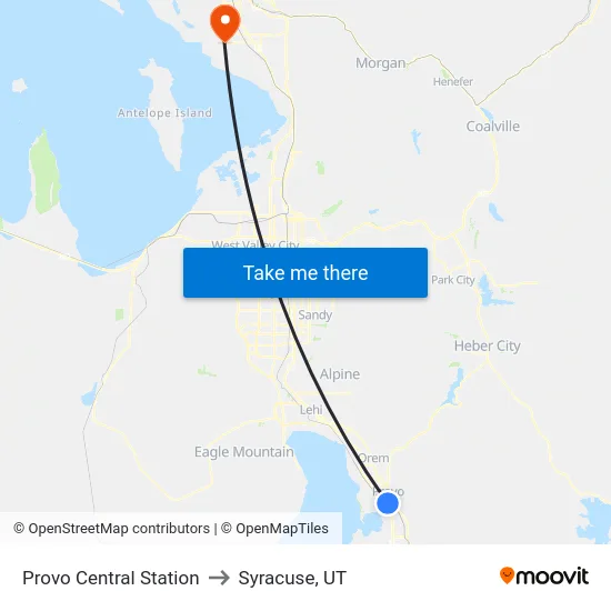 Provo Central Station to Syracuse, UT map